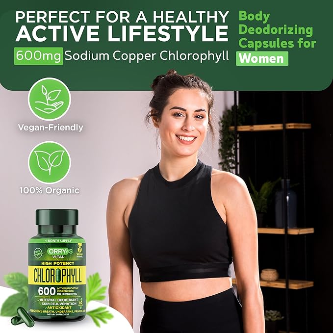 Orry's Vital Chlorophyll Capsules 600 mg - Natural Internal Deodorant to Detox Body Odor, Armpits & Private Parts - Body-Deodorizing Supplement: Supports Immunity and Digestion - 60 Chlorophyll Pills