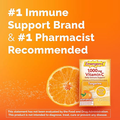 Emergen-C 1000mg Vitamin C Powder, with Antioxidants, B Vitamins and Electrolytes, Vitamin C Supplements for Immune Support, Caffeine Free Fizzy Drink Mix, Tangerine Flavor - 30 Count