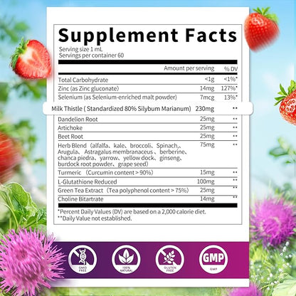 Milk Thistle Supplement, Liver Cleanse Liquid Drops Silymarin 230mg for Liver Repair, Antioxidant Support, Kidney Health Support with Dandelion Root, Turmeric, Glutathione - 2Fl Oz