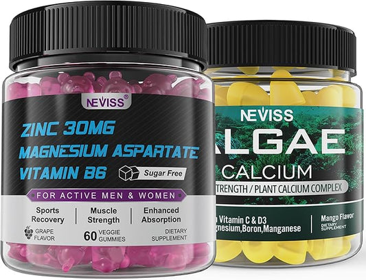 NEVISS Algae Calcium Gummies with Zinc and Magnesium Supplement