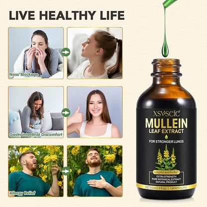 Mullein Drops for Lungs, Mullein Leaf Extract for Lungs,Mullein Leaf Extract Tincture with Chlorophyll Natural Herbal Supplement Mullein Extract Drops for Lung Cleanse and Breathe Health