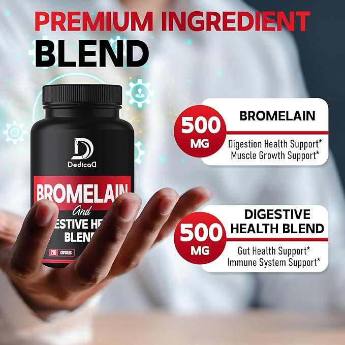 6in1 Bromelain 500mg Supplement - 1000mg per Serving - 210 Capsules with Digestive Health Blend as Quercetin, Ginger, Turmeric, Papaya - Support Overall Health, Digestion & Immune System