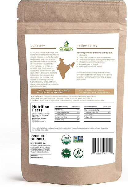 Organic Ashwagandha Root Powder - 1.10 lbs (17.64 oz) | Resealable Kraft Bag,Non-GMO, Indian Ginseng, Withania Somnifera -100% Raw from India, by SHOPOSR
