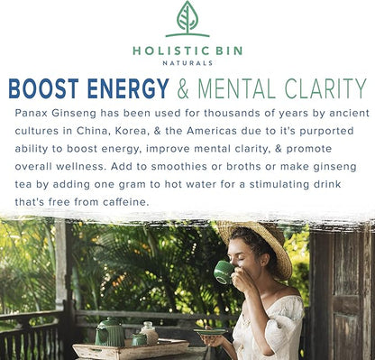 Holistic Bin Wild American Ginseng Powder Pure Organic Ginseng Supplement Made with Wild Harvested 20+ Year Old Roots from Appalachia (Panax Quinquefolius) | No Fillers or Additives (25 Grams)