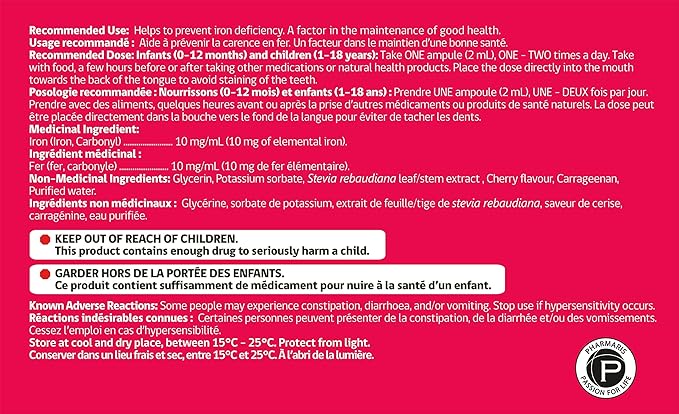SaFe+ Liquid Iron for Children | Great Tasting Cherry Flavor | Easy to Use 20mg/2mL Iron per ampule | 30 Unit-Doses (2 ml Each) I Sugar Free & Allergen Free I Maintain Physical & Mental Wellbeing