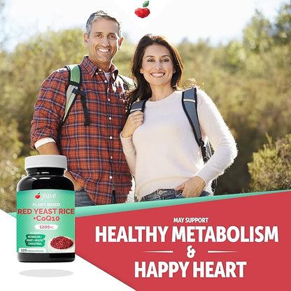 Red Yeast Rice 1200 mg Capsules with CoQ10 - Maintain Healthy Cholesterol Levels, Herbal Heart Health Vegan Red Yeast Rice Supplement - Red Rice Yeast with CoQ10 for Women & Men - 120 Ct (2-Pack)