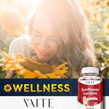Sunflower Lecithin Extract Gummies 800mg - Vegan, Non-GMO, Soy-Free & Gluten-Free - Cognitive Health & Daily Nutrition - Easy-to-Digest, Plant-Based Wellness Chews for Adults - 60 Chewables