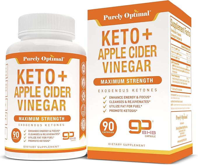Purely Optimal Premium Keto Pills + Apple Cider Vinegar Capsules with Mother + Premium Brain Supplement - Nootropic Brain Booster for Focus, Clarity, Improved Memory, Concentration & Better Mood