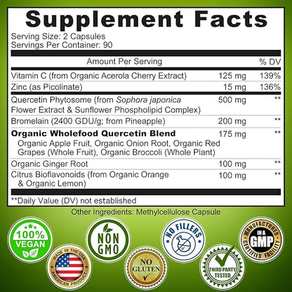 SUPPLEMENTS STUDIO Total Immune Support & Antioxidant Bundle – Liposomal Glutathione 500mg + Liposomal Vitamin C Liquid Gel 1100mg + Quercetin 500mg with Bromelain, Zinc & Organic Whole Foods