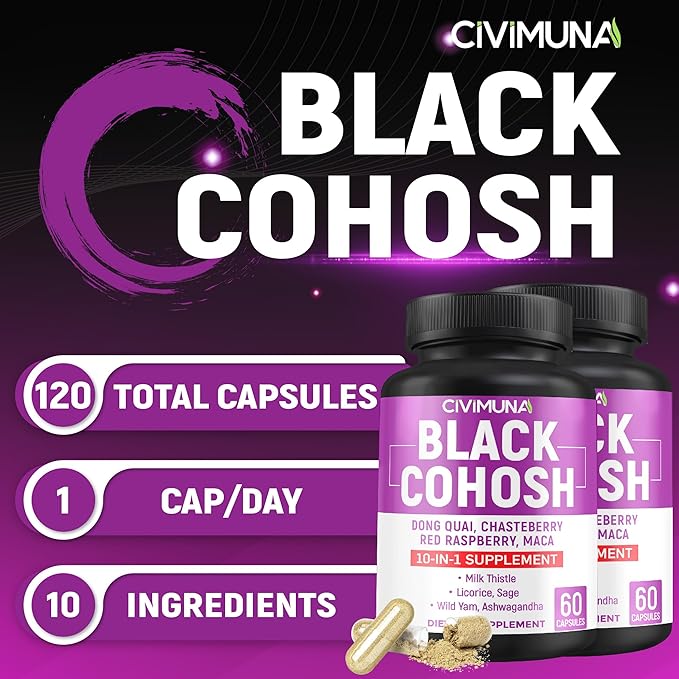 Black Cohosh Capsules with Black Cohosh, Dong Quai, Chasteberry and More - 120 Capsules for 4 Months Supply (Pack of 2)