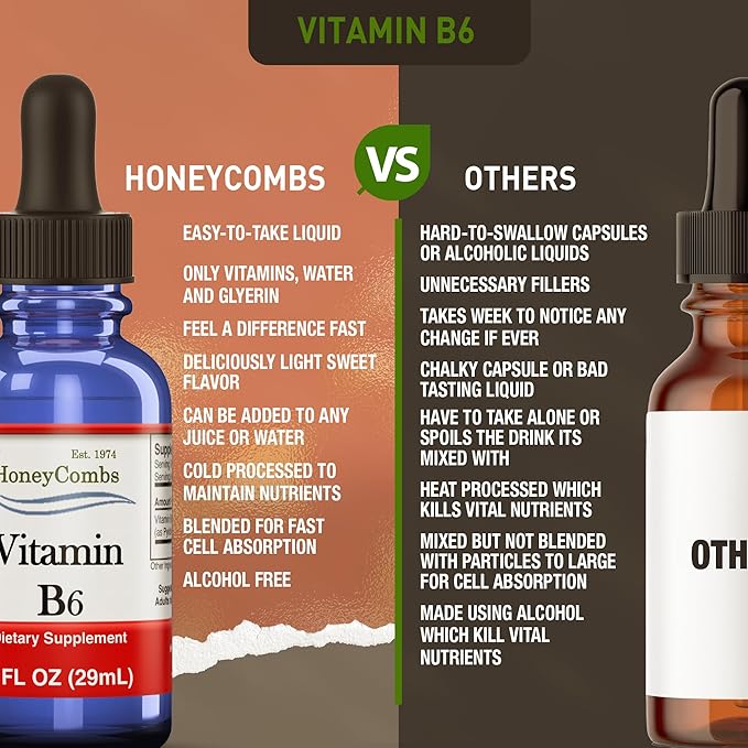 Vitamin B6 (Pyridoxine) Drops – Liquid Vitamin B Drops for Natural Brain Function Support, Blood Vessels & Immune Support – Liquid Vitamin Mood Supplement – Alcohol-Free Health Supplement (1 Fl Oz)