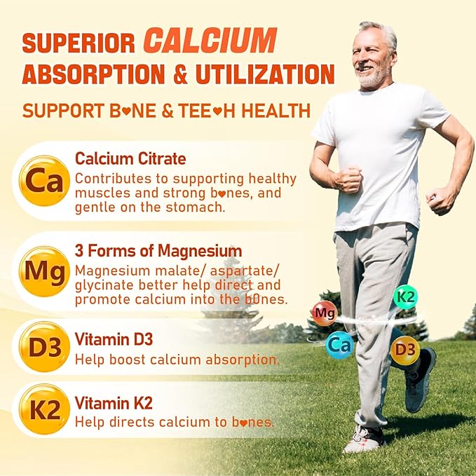 Calcium Magnesium Supplement Gummies for Adults: Calcium Citrate 600 mg with Vitamin D3 & K2 for Women Men - Supports B0ne Strength, Better Zzz, Muscles, Energy & Immune (120 Count)