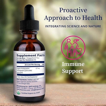 BioPure Andrographis – Organic Herbal Extract of Andrographis paniculata with Andrographolides for Immune System, Liver Health, Respiratory Support, Microbiome Balance, & Overall Wellness – 2 fl oz