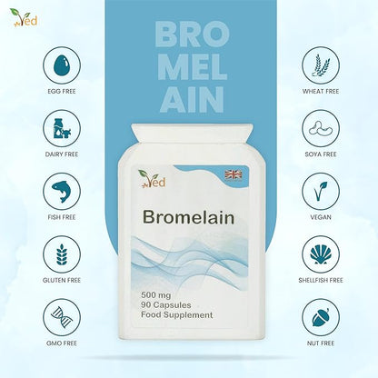 Ved Bromelain Capsule High Strength 3000 GDU/g 500mg per Capsule, Naturally Derived from Pineapple, Vegan Capsule, 90 Capsule(3 Months Supply)