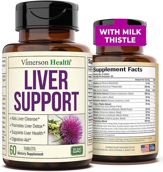 Liver Cleanse Detox & Repair Milk Thistle Supplement - Herbal Liver Support - Choline, Artichoke Extract & Chicory. Dandelion Root Supplement to Support Digestion & Promote Cellular Repair. 60 Tablets