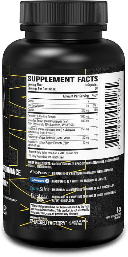 Jacked Factory Lean-XT Max - High-Performance Stim-Free Fat Burner with Carnipure, Green Tea Extract, InnoSlim, & ForsLean for Increased Metabolism, Weight Loss, & Appetite Suppression - 90 Count