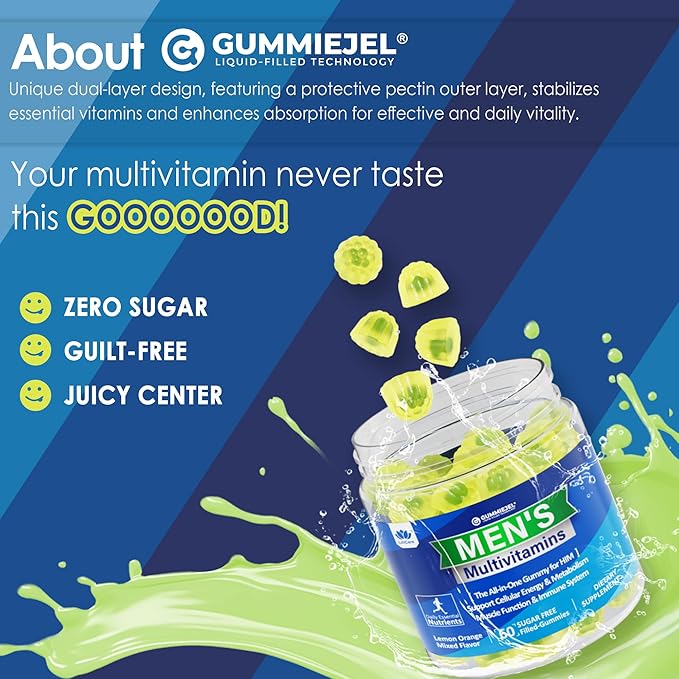 Mens Multivitamins Gummies, Multiminerals, Vegan Omega 3, CoQ10, Probiotics, Daily Mens Vitamins A C D3 E B6 B12, Methylated Multivitamin for Men - Energy, Immunity, Sugar Free, Vegan (No Iron) 60 Cts