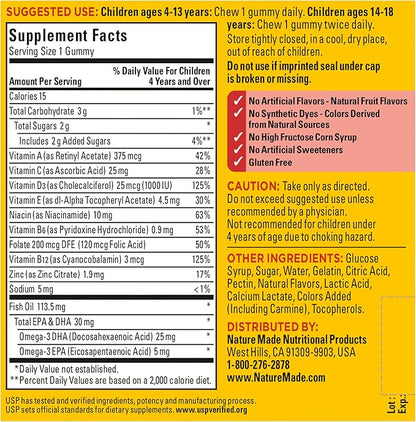 Nature Made First Multivitamin with Omega-3, Vitamins and Minerals for Nutritional Support, 70 Kids Gummies (Pack of 2)