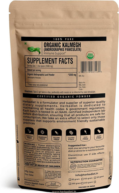 Andrographis Paniculata Powder | Certified Organic | 1% Andrographolides - Natural Liver Tonic, Immune Health & Respiratory Support Complex | King of Bitters, Non-GMO (227 gram/8oz)