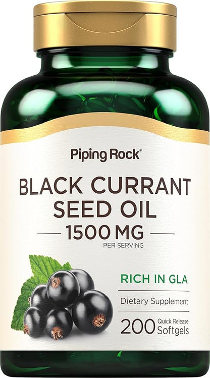 Piping Rock Black Currant Seed Oil Softgel Capsules | 1500mg | 200 Count | with Gamma Linolenic Acid (GLA) | Non-GMO, Gluten Free Supplement