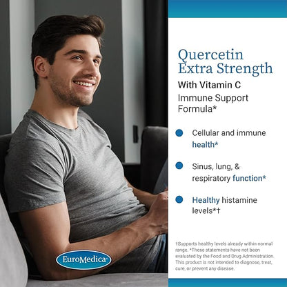 Euromedica Quercetin Plus Vitamin C - Supports Healthy Histamine Response & Respiratory Health - Dietary Supplement for Immune Function Support & Cellular Health - 60 Capsules (60 Servings)