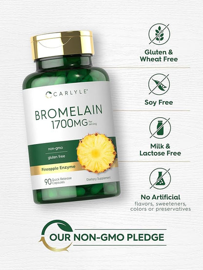 Carlyle Bromelain 1700 mg | 90 Capsules | Pineapple Enzyme Supplement | Non-GMO and Gluten Free