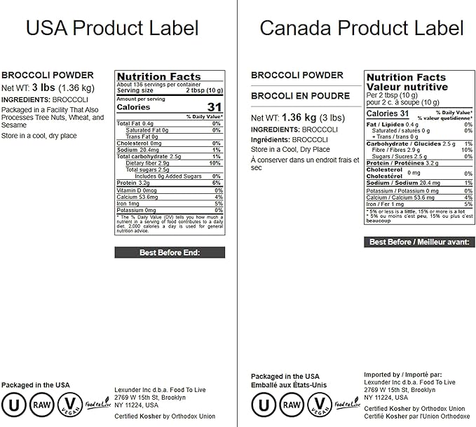 Food to Live Broccoli Powder, 3 Pounds – Nutrient-Rich Green Superfood for Smoothies, Shakes and Cooking, High in Fiber, Vitamins and Antioxidants, Vegan, Kosher, Bulk