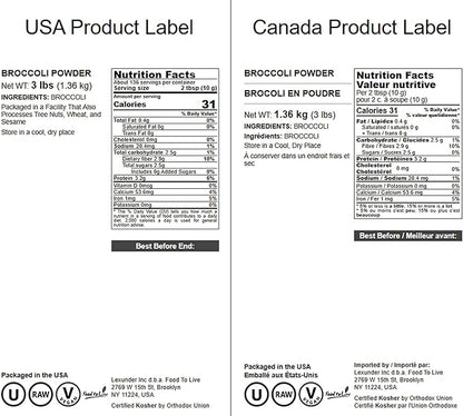 Food to Live Broccoli Powder, 3 Pounds – Nutrient-Rich Green Superfood for Smoothies, Shakes and Cooking, High in Fiber, Vitamins and Antioxidants, Vegan, Kosher, Bulk