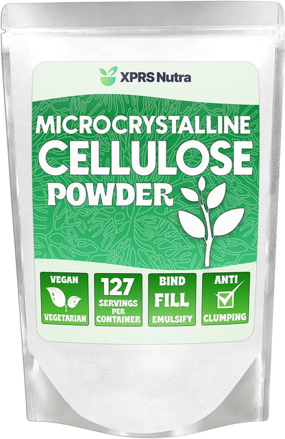 XPRS Nutra Microcrystalline Cellulose Powder - Odorless Cellulose Fiber Powder - 100% Pure Powdered Cellulose Supplement is an Insoluble Fiber for Pill Binder Mix and Cellulose Paste (9 Ounces)