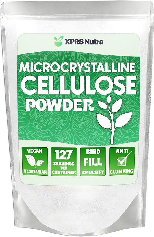 XPRS Nutra Microcrystalline Cellulose Powder - Odorless Cellulose Fiber Powder - 100% Pure Powdered Cellulose Supplement is an Insoluble Fiber for Pill Binder Mix and Cellulose Paste (9 Ounces)