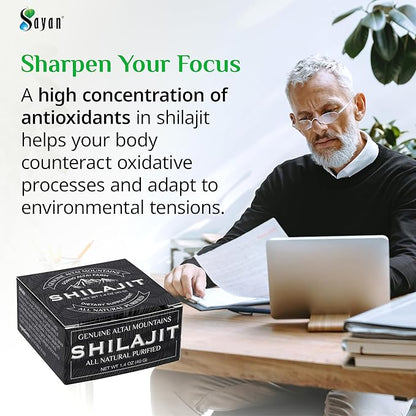 Sayan Pure Shilajit Resin 1.4oz/40g, 265 Servings - Potent Organic Fulvic Acid Supplement - Supports Immune System, Memory, Focus, and Provides Natural Energy, Detox - Vegan, Non-GMO