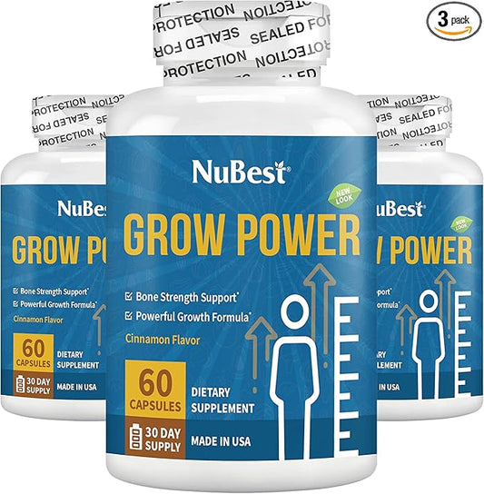NuBest Grow Power Height Growth - Height Supplement for Age 10+ & Teens - Supports Height Growth, Grow Taller, Overall Health with Calcium, Vitamin D3, Phosphorus, Magnesium, Zinc & More - 3 Pack