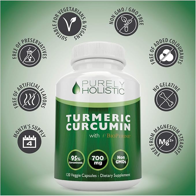 Turmeric Curcumin with BioPerine - 120 Vegan Capsules - 700mg of Tumeric per Capsule - with Black Pepper Extract 95% Curcuminoids