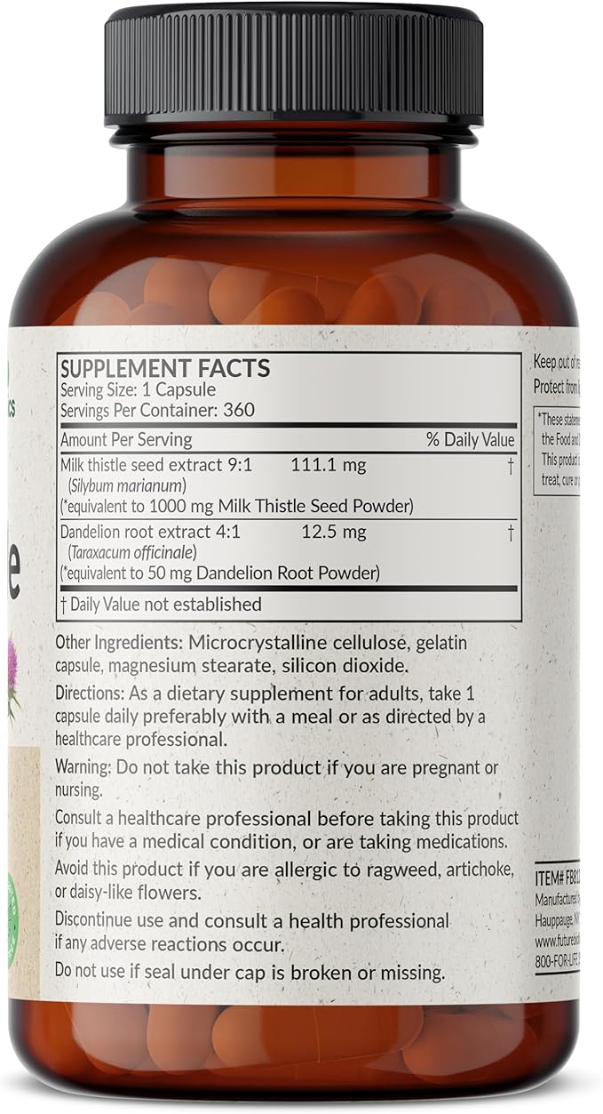 Futurebiotics Milk Thistle Silymarin Marianum & Dandelion Root Liver Health Support, Antioxidant Support, Detox, 360 Capsules