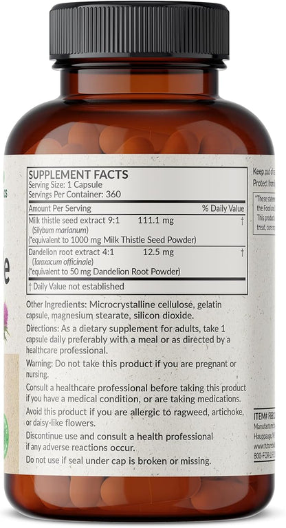 Futurebiotics Milk Thistle Silymarin Marianum & Dandelion Root Liver Health Support, Antioxidant Support, Detox, 360 Capsules