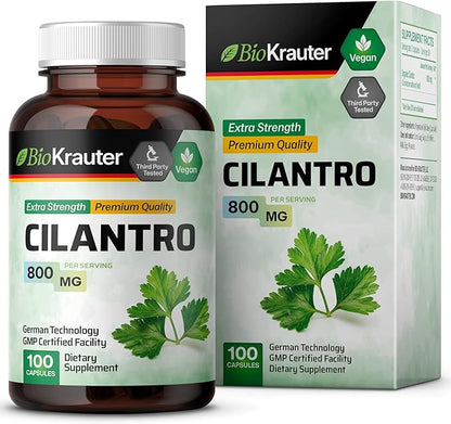 BIO KRAUTER Cilantro Supplement - 800 mg per Serving - 100 Cilantro Capsules - Rich Source of Antioxidants - Natural Cleansing & Detox - Vegan