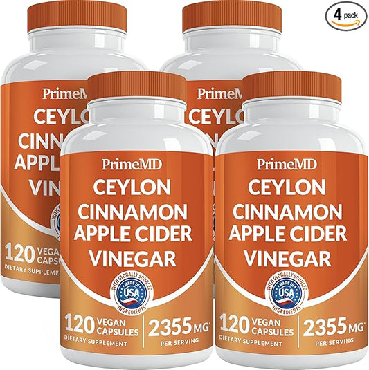 5-in-1 Ceylon Cinnamon Capsules 2355mg - Ceylon Cinnamon and Apple Cider Vinegar Capsules - Turmeric and Panax Ginseng Capsules - Cinnamon Supplements with Bioperine (120ct, Pack of 4)