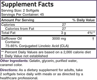 Bronson CLA 3000 Extra High Potency Supports Healthy Weight Management Lean Muscle Mass Non-Stimulating Conjugated Linoleic Acid, 90 Softgels