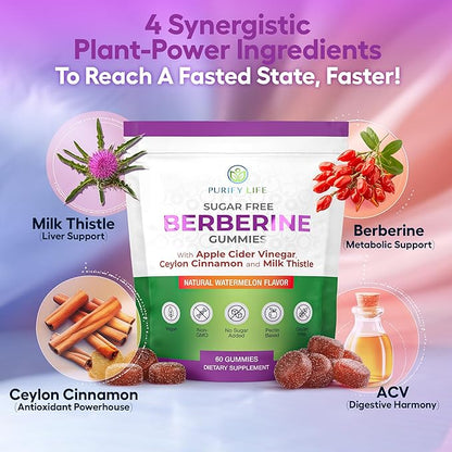 Keto Berberine Complex Gummies (Sugar-Free) with Ceylon Cinnamon, Milk Thistle, ACV [AMPK Metabolic Activator] Berberine Supplement for Metabolism, Energy, Gut Health, Fasting & Body Mass Control