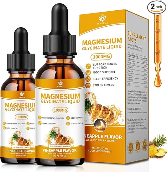(2 Pack) Magnesium Glycinate Liquid Drops with Cellulose Fiber, Vitamin B6, C, D, Zinc, Magnesium,for Sleep, Nerve, Energy, Muscle, Bone, Calm & Digestion, High Absorption, 4 Fl oz