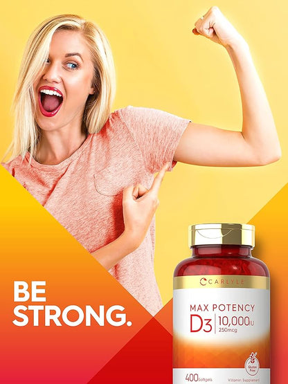Carlyle Vitamin D 10000 IU 400 Softgels | Value Size | Max Potency | Non-GMO, Gluten Free Supplement