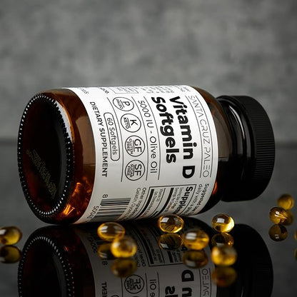 Santa Cruz Paleo Vitamin D Supplement, Bone Health & Immune Support, 5000 i.u. Per Softgel, Gluten Free, Keto, Sugar Free, Paleo, Vitamin D3, Olive Oil for Absorption, Natural Ingredients, 60 Softgels