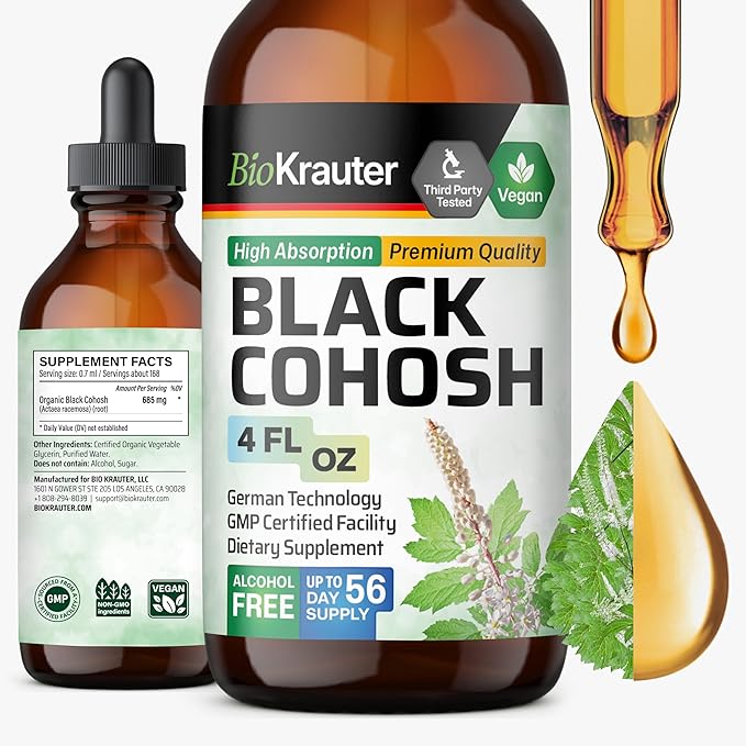 BIO KRAUTER Black Cohosh Tincture - Vegan Black Cohosh Supplements Women Support - Alcohol and Sugar Free - 4 Fl.Oz.