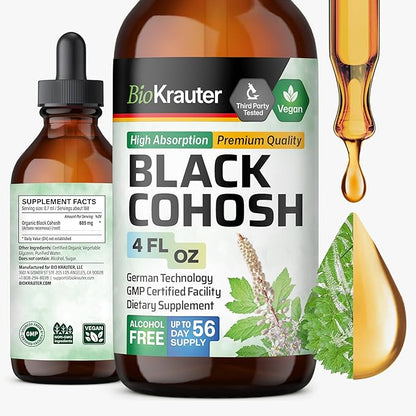 BIO KRAUTER Black Cohosh Tincture - Vegan Black Cohosh Supplements Women Support - Alcohol and Sugar Free - 4 Fl.Oz.