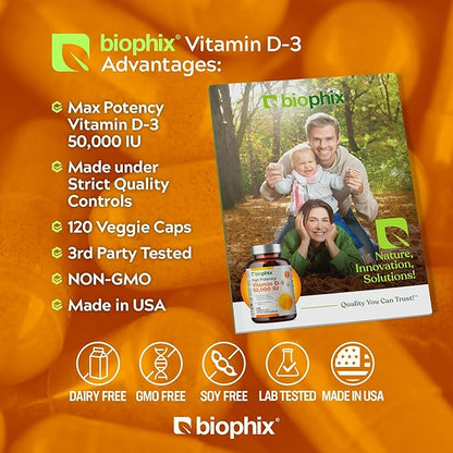 biophix Vitamin D-3 10000 IU 120 Softgels - High-Potency in Extra Virgin Olive Oil Non-GMO Soy-Free Supports Strong Bones Immune Health