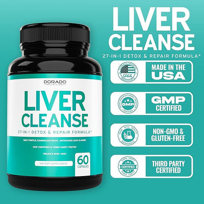 Liver Cleanse Detox & Repair 27 in 1 Formula - Milk Thistle, Dandelion Root, Turmeric, Artichoke Extract & More - Liver Detox Support Supplement - 3rd Party Tested, Vegan Safe & USA Made (60 Count)