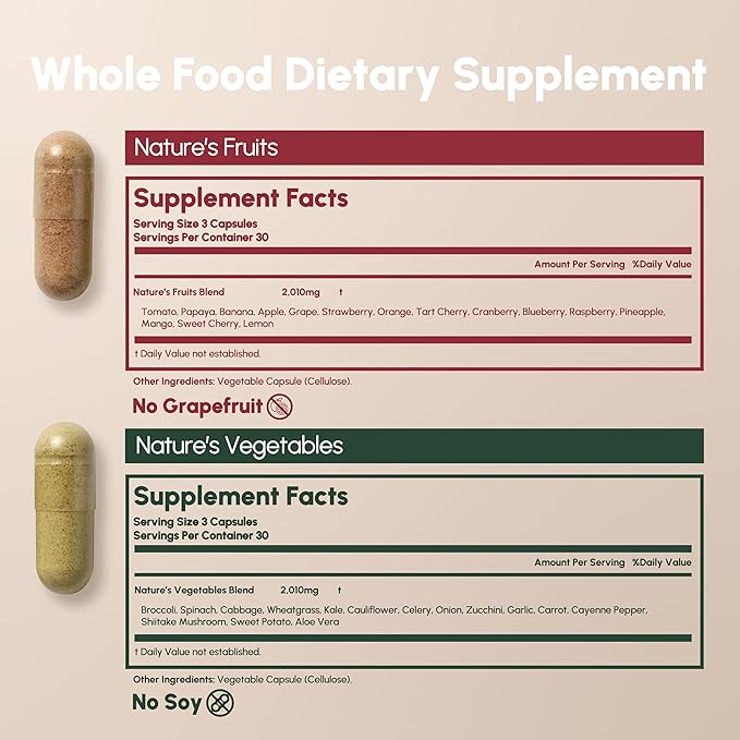 Fruits and Vegetables Supplements | Fruit and Veggies Supplement to Find Balance | of Nature, Fruit and Vegetable Capsules for Adults, Simply Natures Superfood | 90 Count, 1 Mo Set