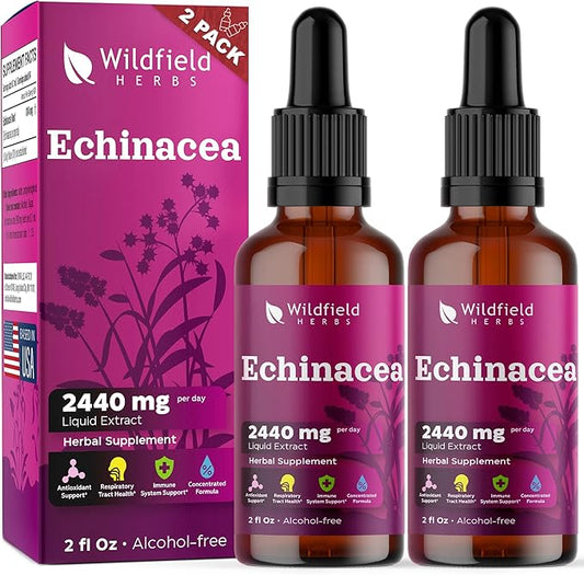4 oz Liquid Echinacea Extract - Echinacea Root Drops Tincture 2440mg (Echinacea purpurea) Herbal Supplement Absorbs Better Than Capsules, 2 Month Supply, 84 Servings, Alcohol-Free - 2 Oz, Pack of 2
