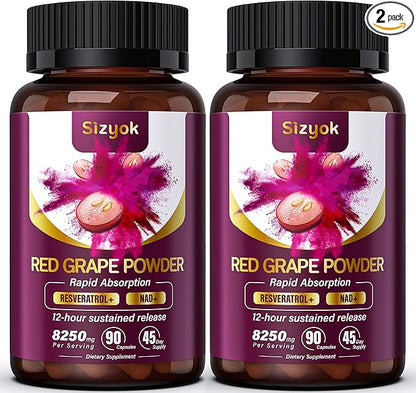 Piceid Resveratrol Supplement and NAD+ Cell Regenerator, Nitric Oxide Supplement, Support Heart Health, Blood Flow, Cellular Energy Production & Metabolism, Red Grape Powder, 45 Day Supply, 2 Pack