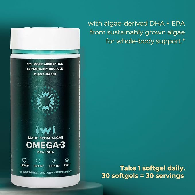 Iwi Omega-3 & Heart Omega-3 Bundle, 30 Servings, Vegan Plant-Based Algae Omega 3, Krill & Fish Oil Alternative, No Fishy Aftertaste